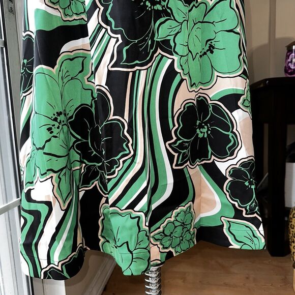 NWT Anne Klein Floral Green Black White Belted Midi Dress Women's Size 4 $139 - Picture 6 of 15